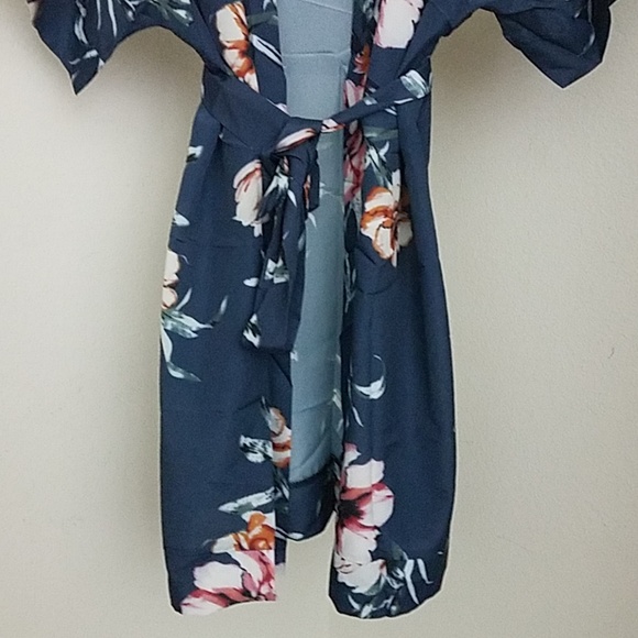 Navy Blue Floral Tie Waist Dress - Picture 3 of 5